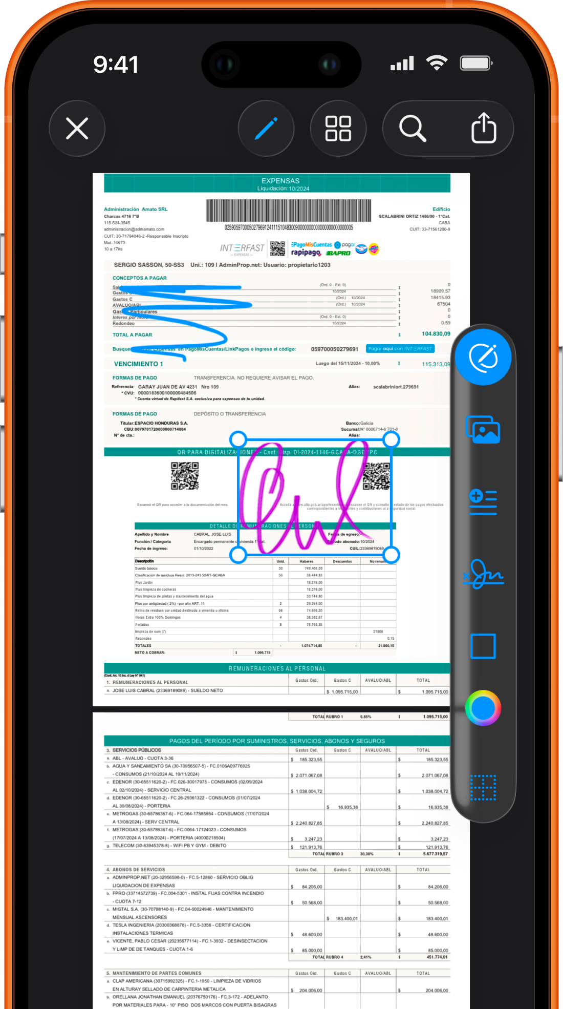 FaxPrime document editor used to add marks and a signature