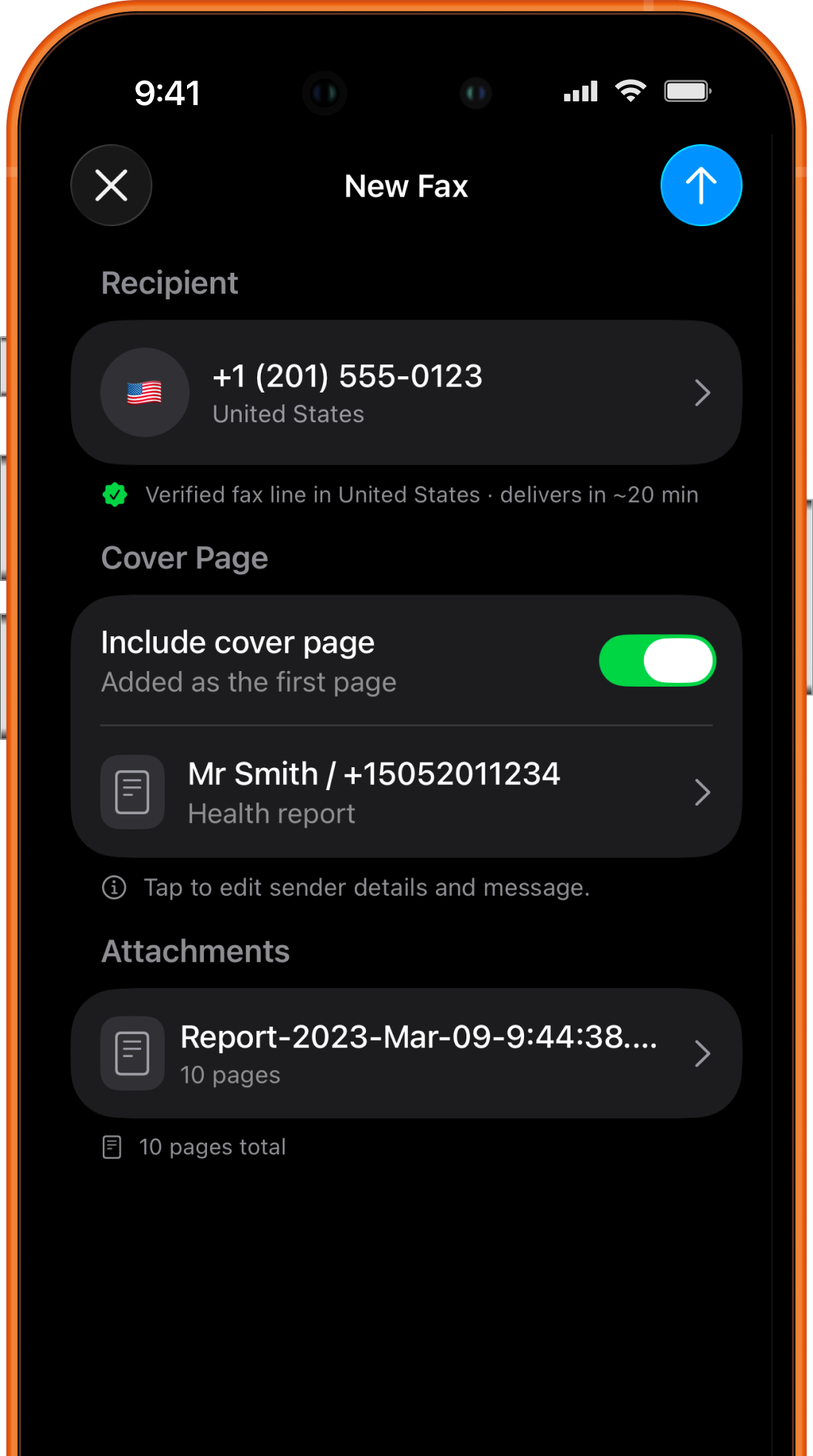 FaxPrime new fax screen for entering a recipient and adding pages